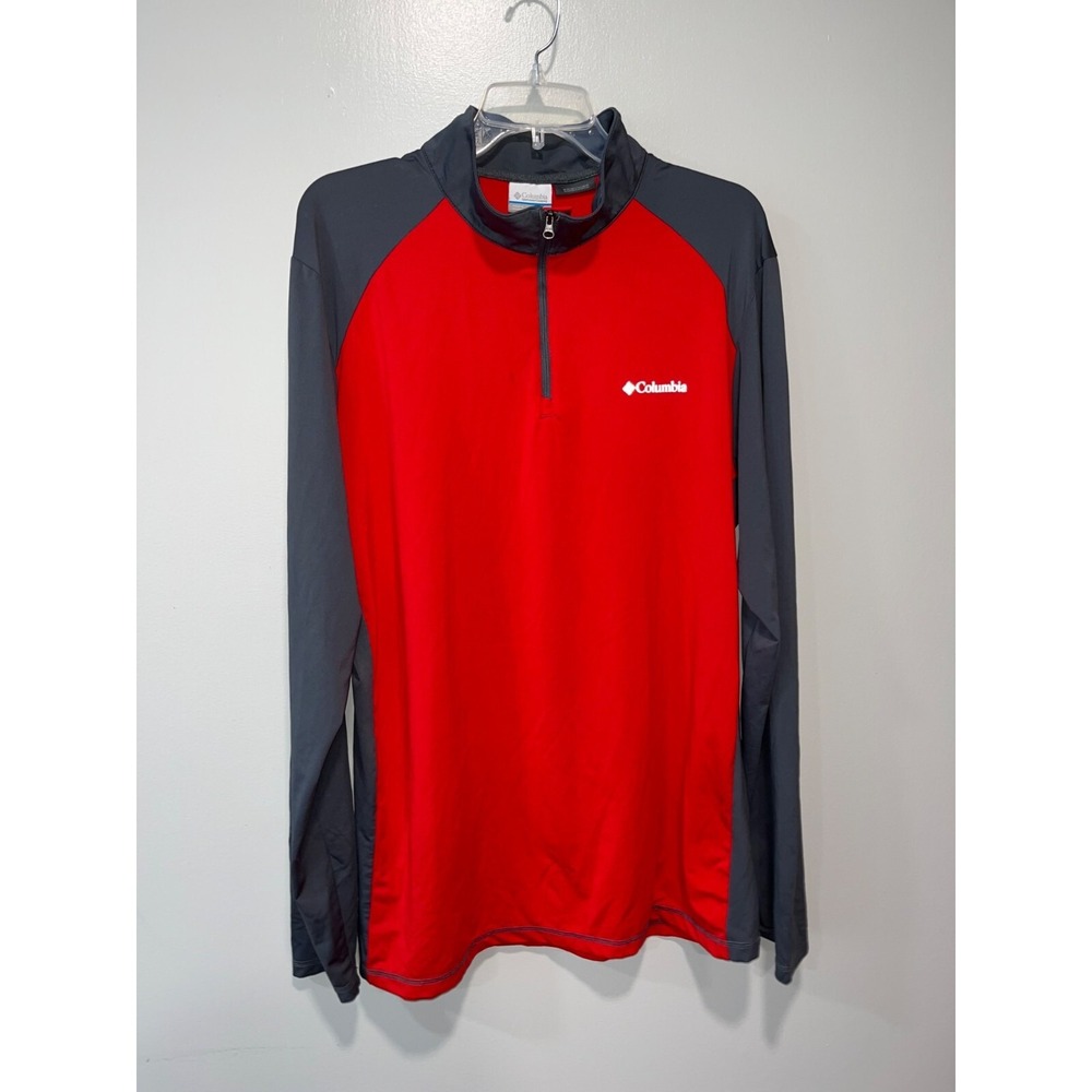 Columbia Mens Long Sleeve Quarter Zip Shirt Pullover Omni Wick‎ Large Red Grey